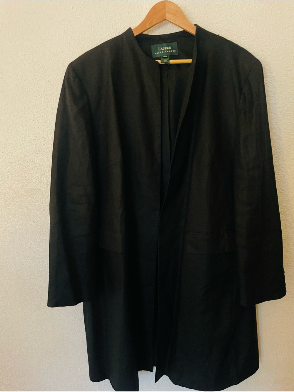 Lauren Ralph Lauren Women's Open Front Linen Jacket Minimalist Black Size 20W